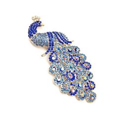 Large Royal Blue Jewel Peacock Broach