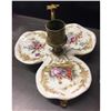 Image 3 : Pair of Rare Old French Painted Porcelain On Guilt Candle Holders