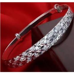 Ladies 925 Silver Cross Cut  The Sky Star  Bracelet Bangle