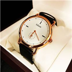 Mens L.A Banus White Dial Formal Stainless Steel Stitched Leather Luxury Band Watch