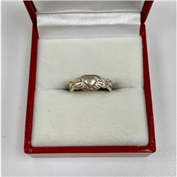 Ladies Size 2 Native American Styled, Heart Engraved, Sterling Silver Cuff Ring.