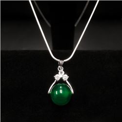 Sterling Silver 925 Necklace With Green Jade Sphere Pendant