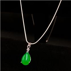 Chinese Green Jade Tear Drop On 925 Necklace