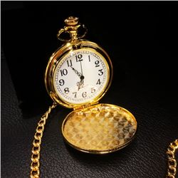 Quartz Flip Front Gold Tone Pocket Watch On Chain