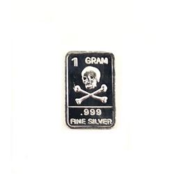 Novelty 1 Gram .999 Silver Bar - Skull & Crossbones