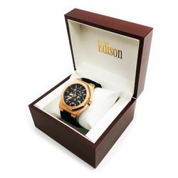 Mens Edison Brushed Copper Finish & Black Rubber Band Skeleton Watch