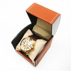 Mens L.A Banus Rose Gold Gloss Finish & Genuine Leather Band Watch