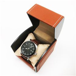 Mens L.A Banus Stainless Steel Gloss Finish Genuine Leather Band Watch