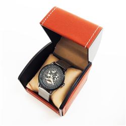 Mens L.A Banus Midnight Black Chrome Finish Chronograph Stainless Steel Chain Link Band