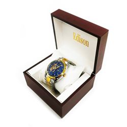Mens Edison Ocean Blue & Gold Gloss Finish with Stainless Steel Link
