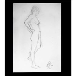 Impressionist Standing Nude Signed Drawing