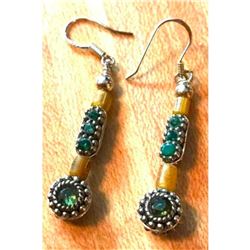 Roman Glass, Sterling, Emerald & Peridot Gemstone Earrings