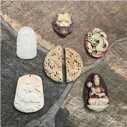 Group of Asian Carved Art Pendants