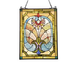 Tiffany-style Blue Green Stained Art Glass Hanging Window