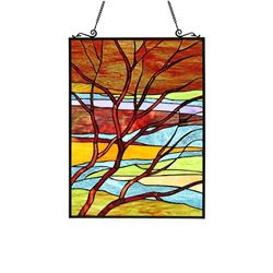 Tiffany Style Stained Art Glass Hanging Panel, Dusk