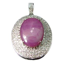 18kt White Gold, Star Ruby & Diamond Pendant