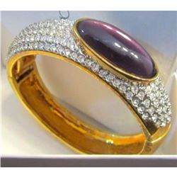 Purple Crystal Rhineston Hinged Bangle Bracelet