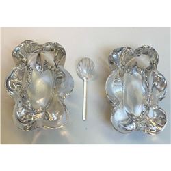 Daum France Pair of Floral Form Crystal Salts, Salt Cellars & Spoon