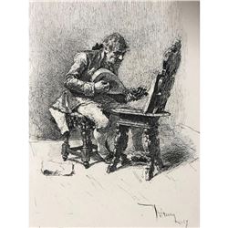 19thc Steel Engraving, Mariano Fortuny, The Guitar Player