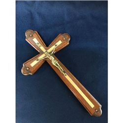 Hand-carved Wood & Gilt Brass Crucifix Cross