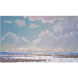 Ukranian Artist Modern Impressionism Oil Painting, Summer Landscape Clouds