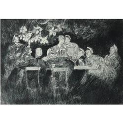 Signed German Etching, Music, Beer & Merrymaking