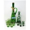 Image 1 : 2 Green Bohemian Glass Decanters with Glasses