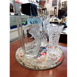 Large Lead Crystal and 2 Pinwheel Crystal Vases