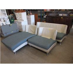 3 Piece Leather & Fabric Upholstered Sofa Set