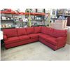 Image 1 : Large Fabric Upholstered Red Sectional Sofa