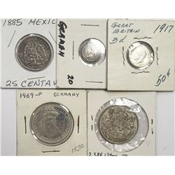 5-FOREIGN SILVER COINS - INTERESTING LOT