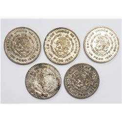 5-MEXICO SILVER UN PESOS COINS