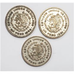 3-MEXICO SILVER UN PESOS COINS
