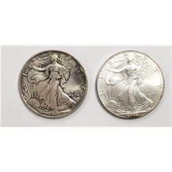 2 - 1990 and 2002 American Silver Eagles 1 oz 999