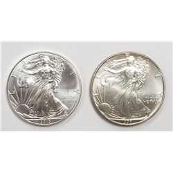 2 - 1993 and 2013 American Silver Eagles 1 oz 999