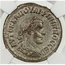 ROMAN EMPIRE: Philip II, as Augustus, 247-249 AD, BI tetradrachm. NGC AU
