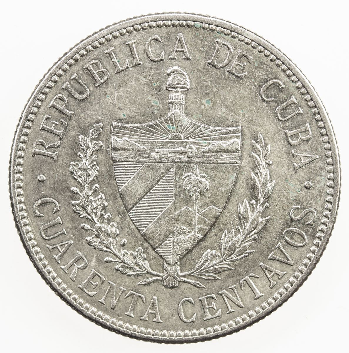Cuban First CUBA: First Republic, AR 40 centavos, 1916. EF - Stephen Album Rare Coins