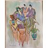 Image 1 : Itzchak Tarkay "Watercolor (Untitled Ref. #15)"