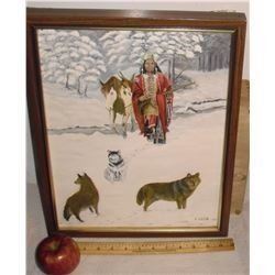 Signed First Nation scene original art on canvas ready to hang so interesting- scene Première Nation