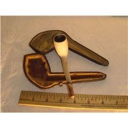 1800's pipe Antique with foot clay signed White Glascow Scotland hinged case sticker original price