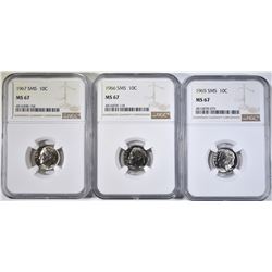 1965, 66 & 67 SMS ROOSEVELT DIMES NGC MS-67