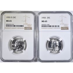 1955 & 55-D WASHINGTON QUARTERES NGC MS-65