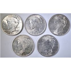 5 PEACE DOLLARS AU/BU: