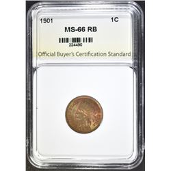 1901 INDIAN CENT  OBCS SUPERB GEM RB
