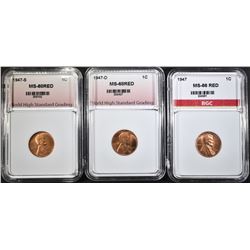 LOT OF 3 1947 GRADED LINCOLN CENTS:
