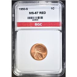 1950-S LINCOLN CENT  BGC SUPERB GEM RED
