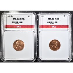 1951-P,D LINCOLN CENTS  BGC SUPERB GEM RED