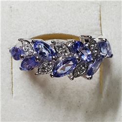 SILVER TANZANITE & WHITE TOPAZ RING SIZE 6.5