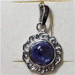 RHODIUM PLATED STERLING SILVER TANZANITE PENDANT