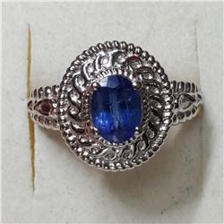 RHODIUM PLATED STERLING SILVER TANZANITE RING